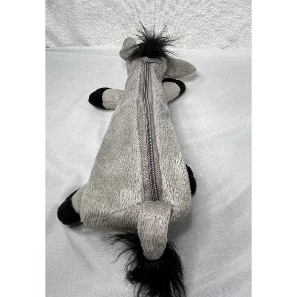 Plush Donkey Pencil Case Grey Fuzzy Stuffed Animal Zipper Pouch School Supplies